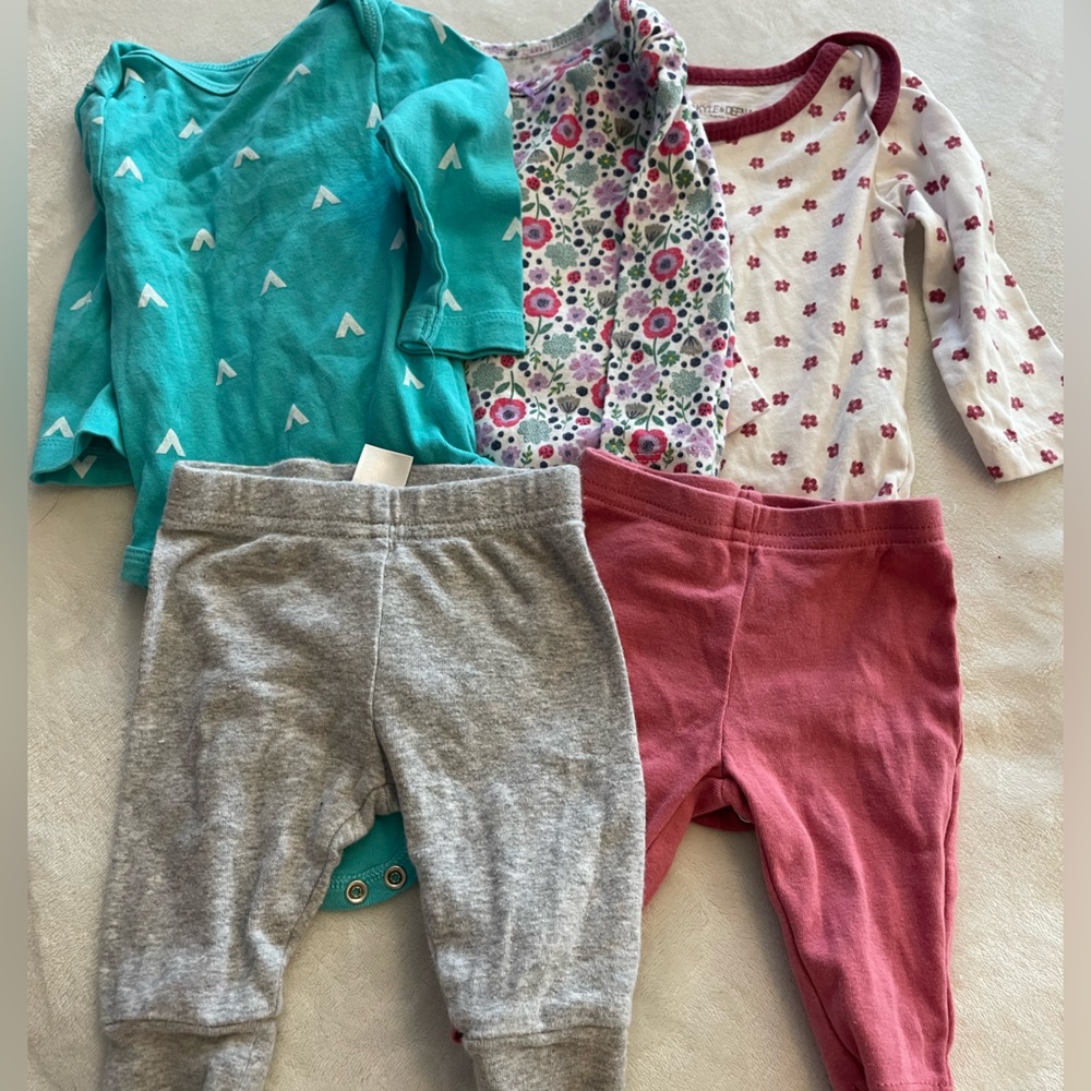 Baby girl long sleeve onesies & pants  3-6M
